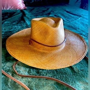NWOT Made by Minga hand woven straw hat leather adjustable chin strap western SM